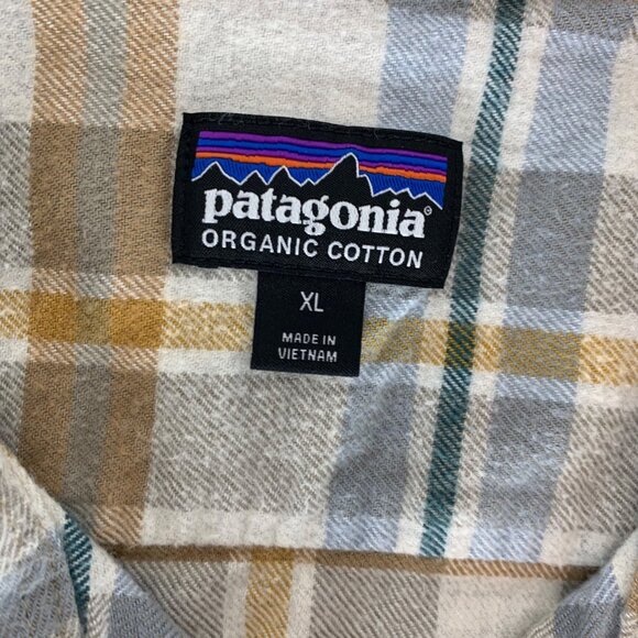 Patagonia Beige Blue Plaid Long Sleeve Button Down Shirt Mens XL - Picture 4 of 5